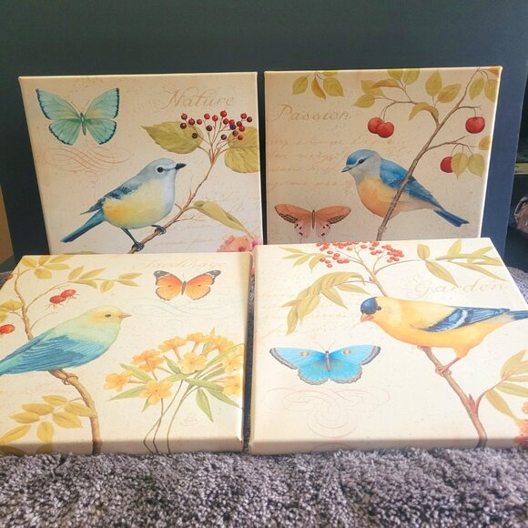 Other - Birds& Butterfly Canvas Wall Art - Four 12" x 12" Canvas Wall Tiles